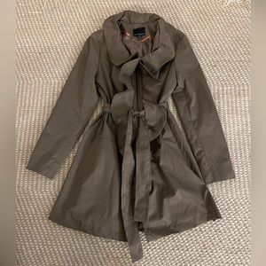 Cynthia Rowley ruffle front belted trench coat